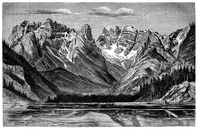 Cristallo (Monte Cristallo, 3216米)靠近Schluderbach (Toblach)和Misurina湖，Dolomites，意大利